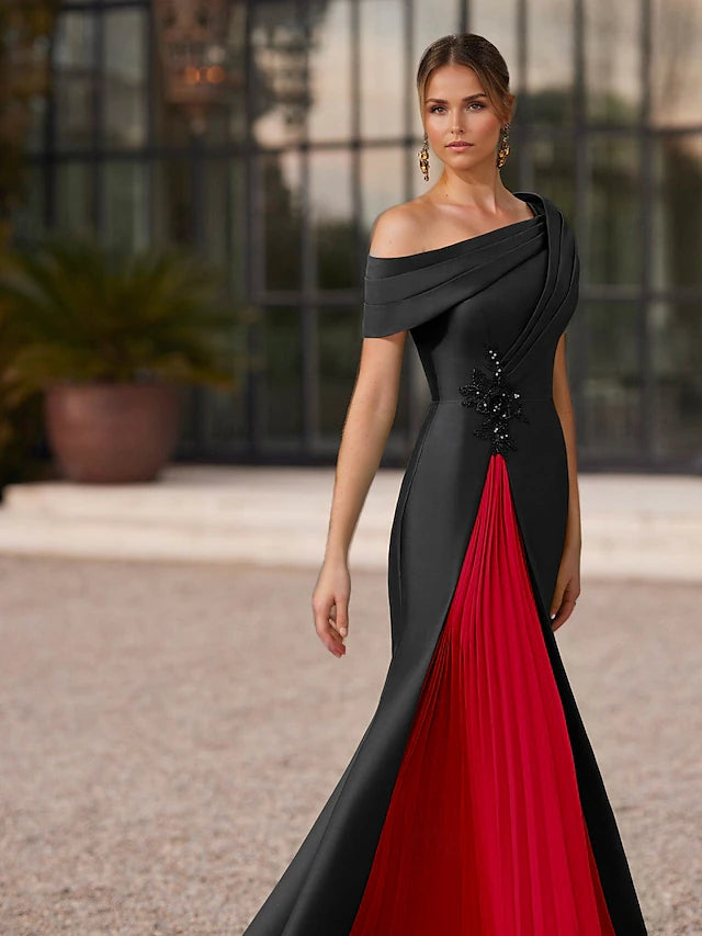 Mermaid / Trumpet Floor Length Prom Dresses Evening Gown Ball Gown Formal Dress Elegant Color Block Short Sleeve