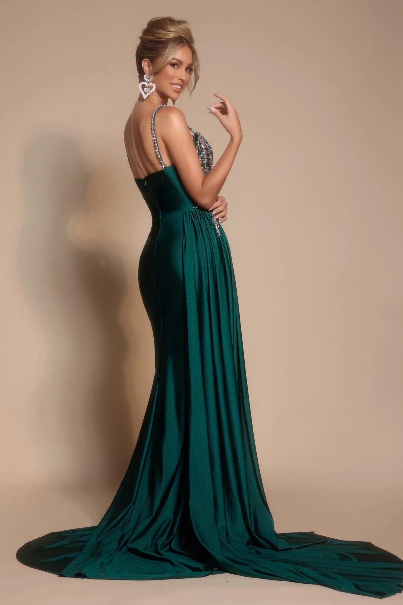 Spaghetti Straps Split Backless Brush Train  Prom Dresses