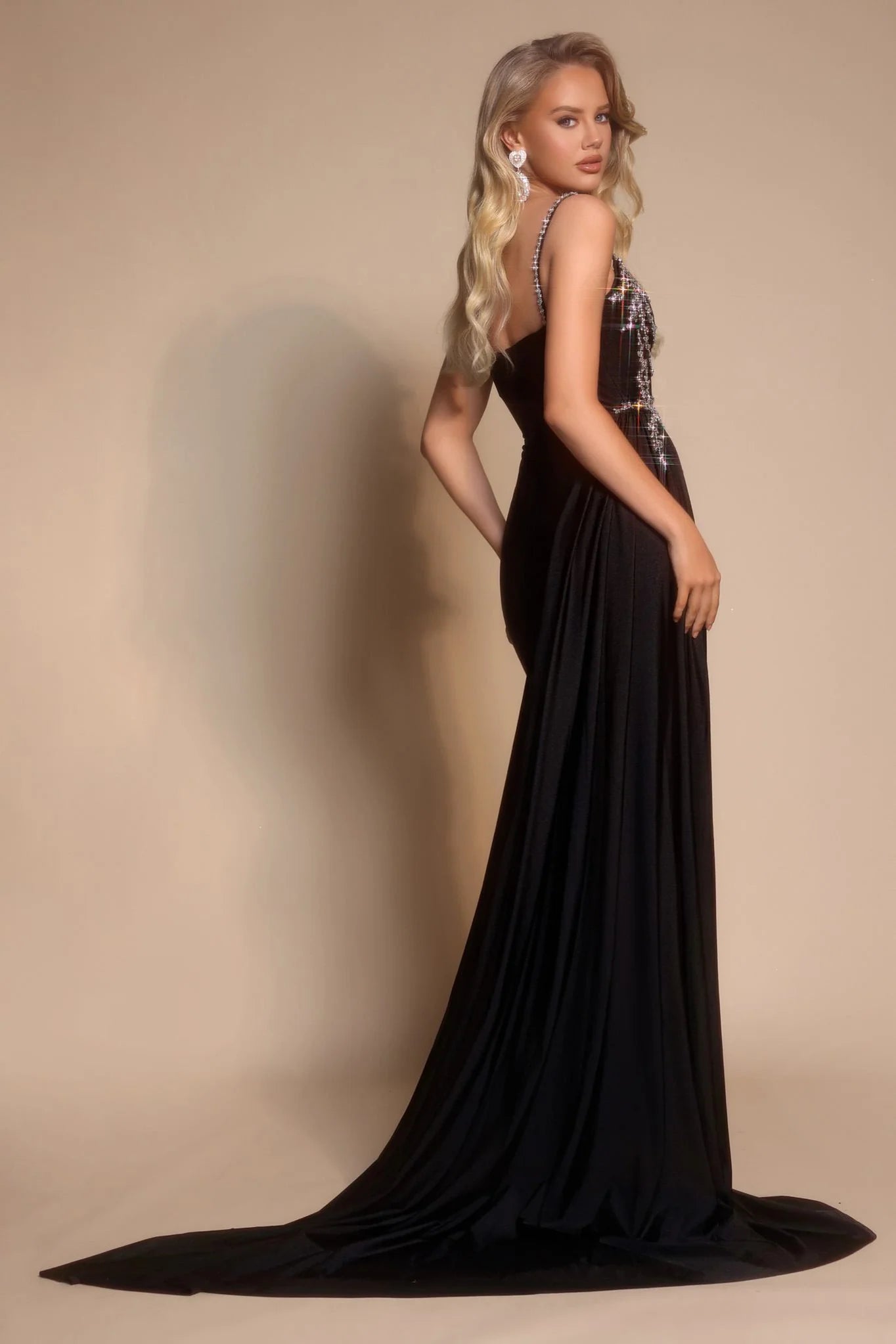Spaghetti Straps Split Backless Brush Train  Prom Dresses