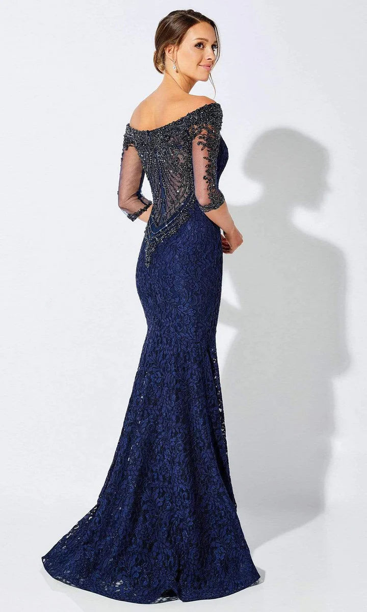 Elegant Bateau 3/4 Sleeve Trumpet Brush Train  Prom Dresses