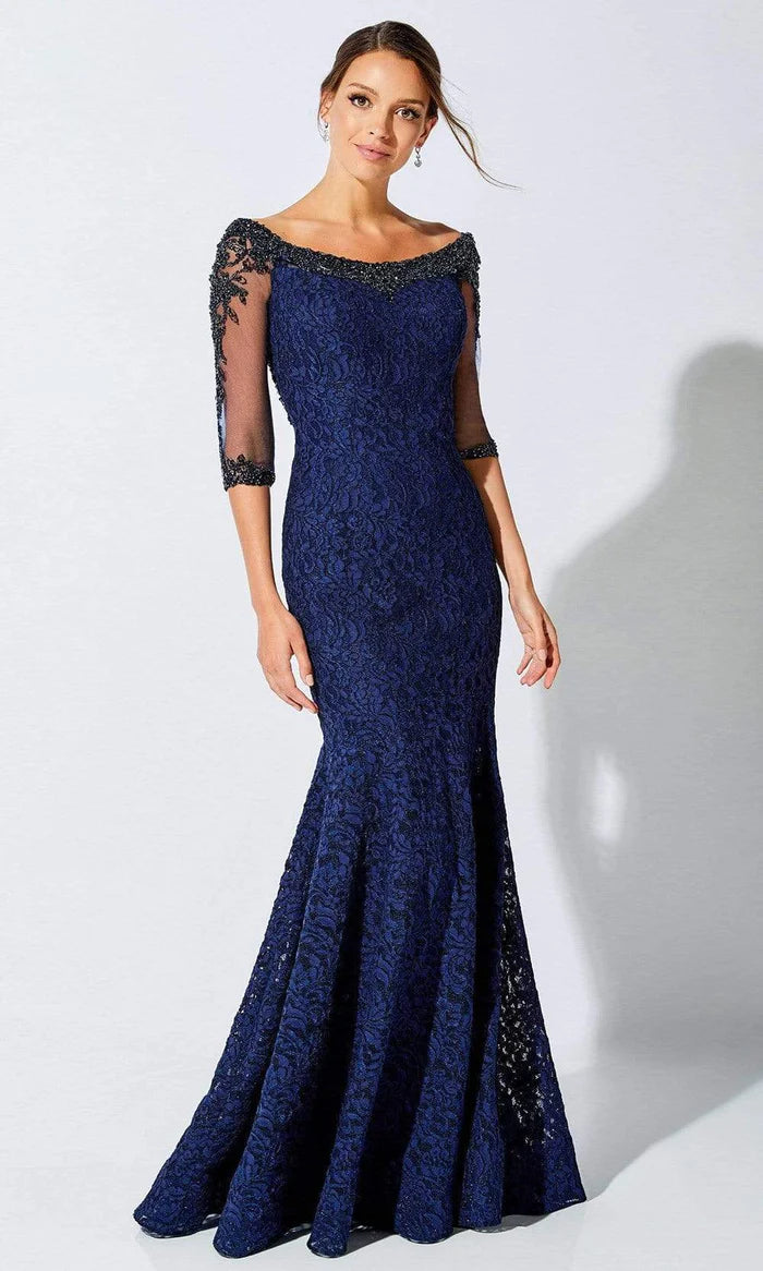 Elegant Bateau 3/4 Sleeve Trumpet Brush Train  Prom Dresses