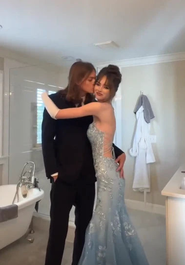 Gorgeous Mermaid Spaghetti Straps Tulle Sequin Long Prom Dress