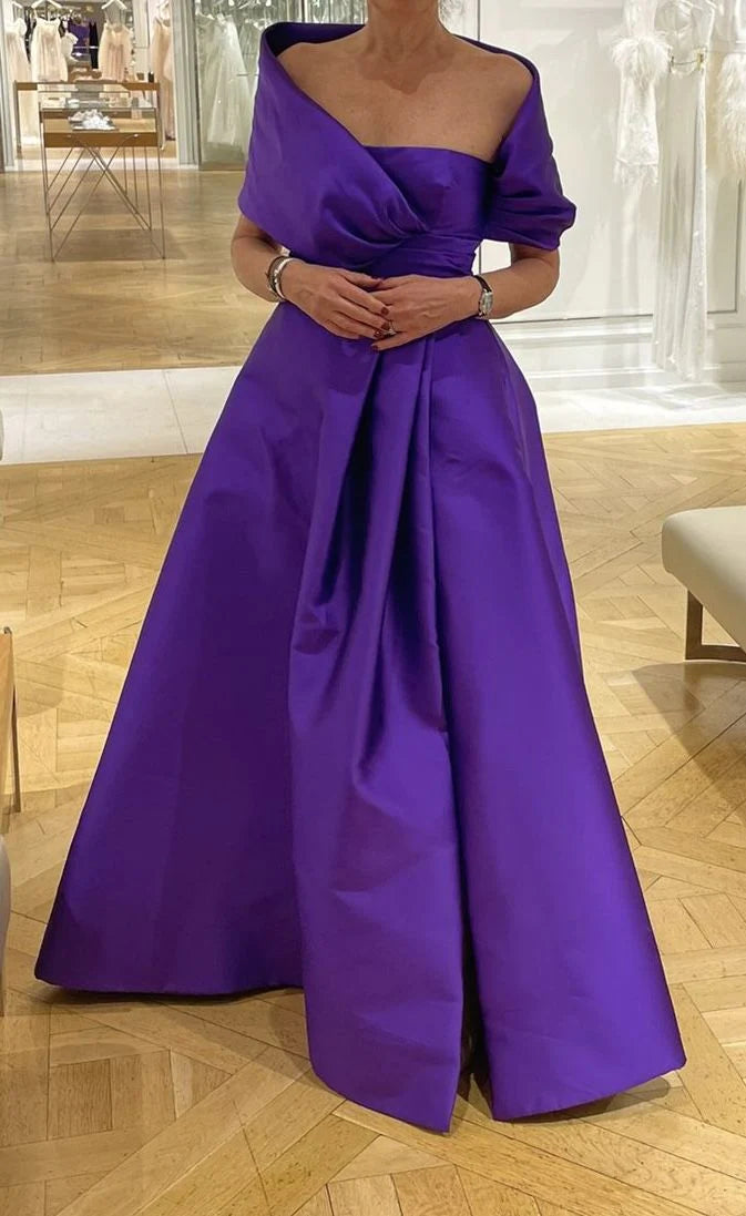 Purple A-line Satin Long Evening Dress,Purple Wedding Guest Dress