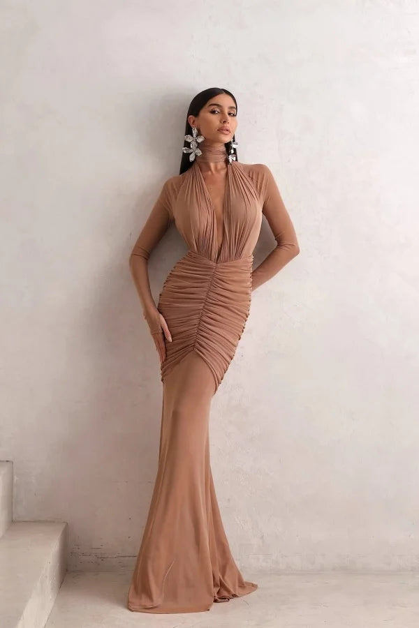 Glamorous Halter Slim Sleeveless Prom Dress with Pleated