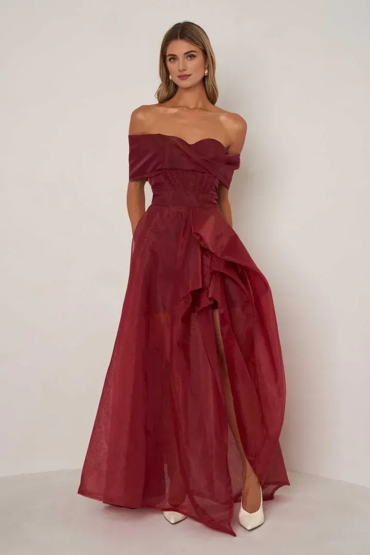 Elegant A-Line Off the Shoulder Sleeveless Backless Floor-Length Prom Dress