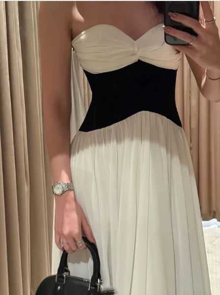 Classy Sweetheart Neck White Chiffon A Line Long Party Dress Birthday Prom Gown With Ribbon