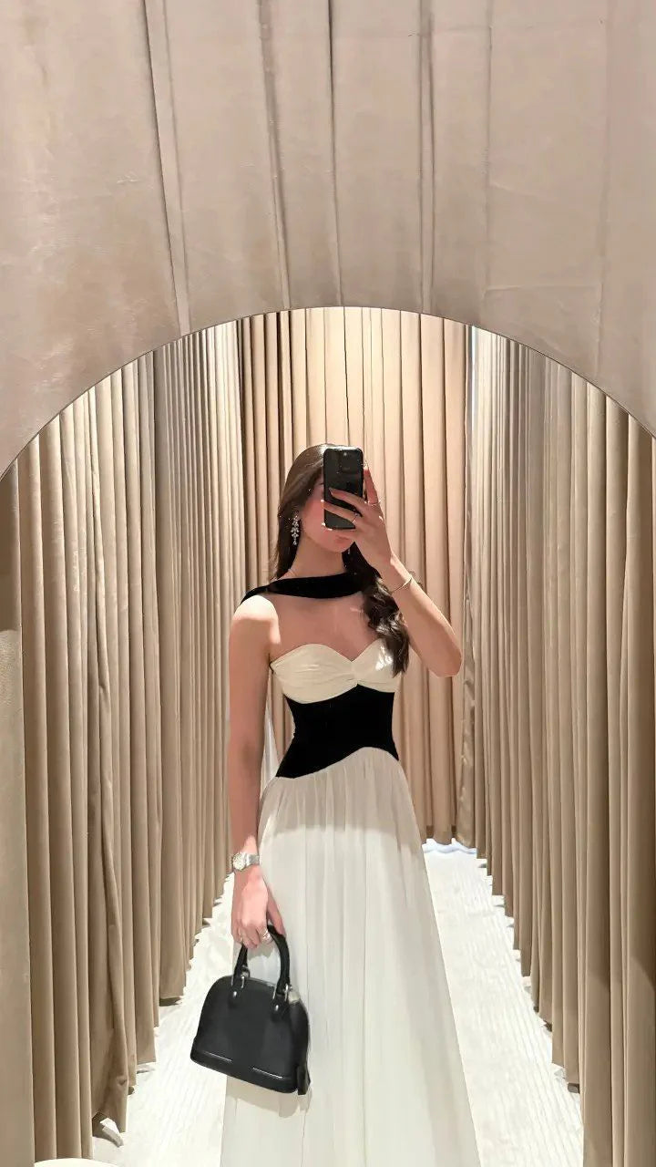 Classy Sweetheart Neck White Chiffon A Line Long Party Dress Birthday Prom Gown With Ribbon