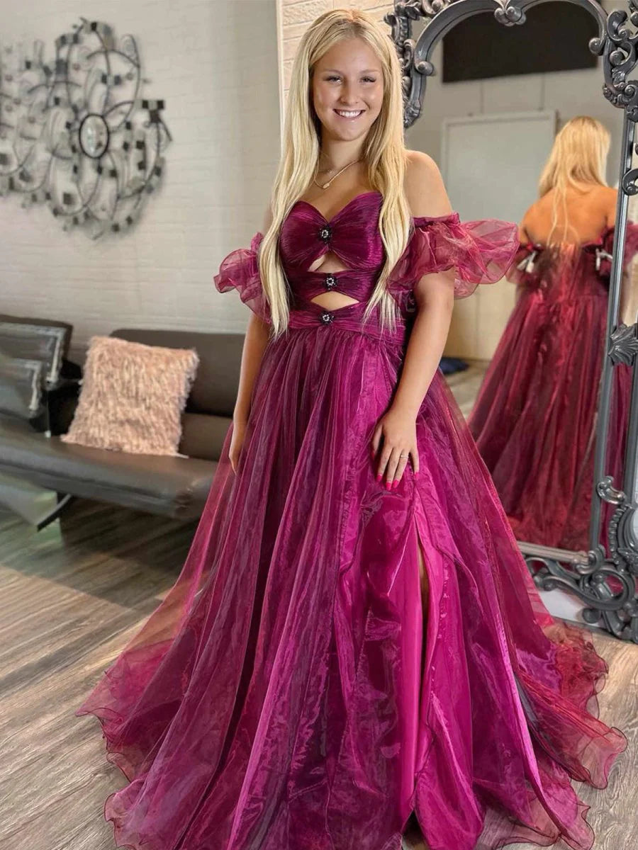 Royal Blue Strapless Keyhole Balloon Sleeves Long Prom Dress