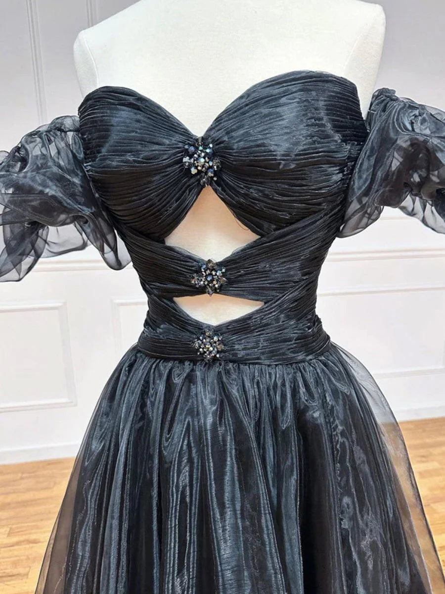 Royal Blue Strapless Keyhole Balloon Sleeves Long Prom Dress