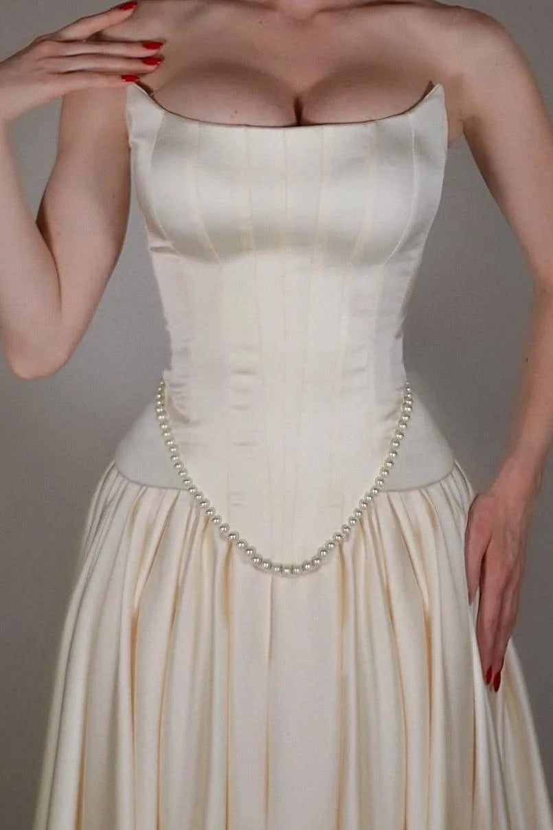 Elegant Strapless Sleeveless Long A Line Prom Dress With Beading