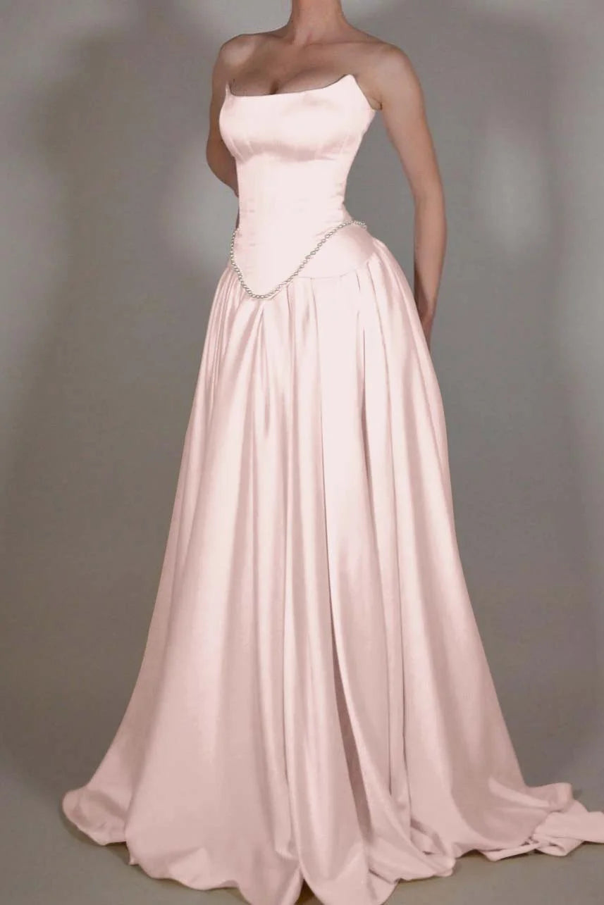 Elegant Strapless Sleeveless Long A Line Prom Dress With Beading