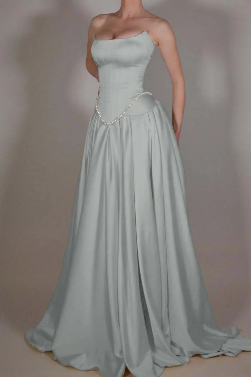 Elegant Strapless Sleeveless Long A Line Prom Dress With Beading