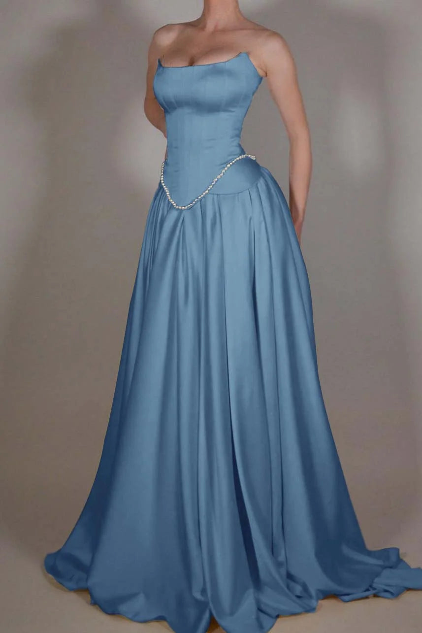 Elegant Strapless Sleeveless Long A Line Prom Dress With Beading