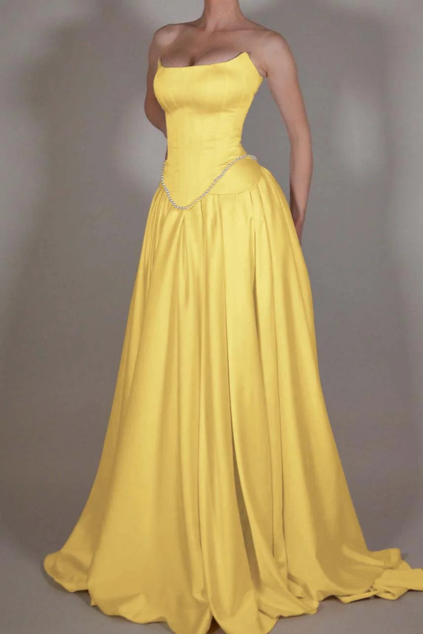 Elegant Strapless Sleeveless Long A Line Prom Dress With Beading