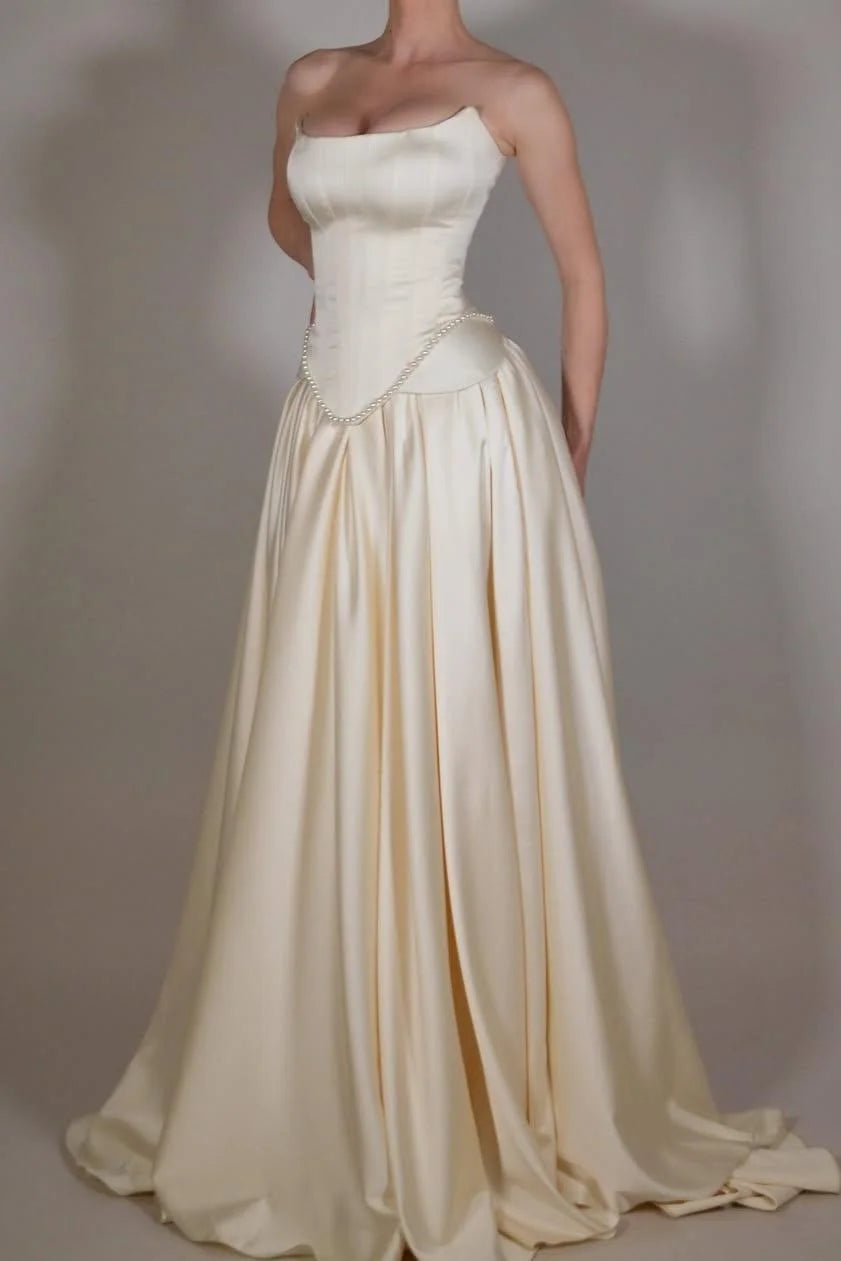 Elegant Strapless Sleeveless Long A Line Prom Dress With Beading