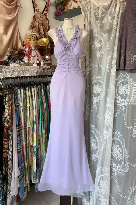 Pretty Lilac Mermaid Halter Satin Chiffon Without Sleeves Long Prom Dress Evening Dress