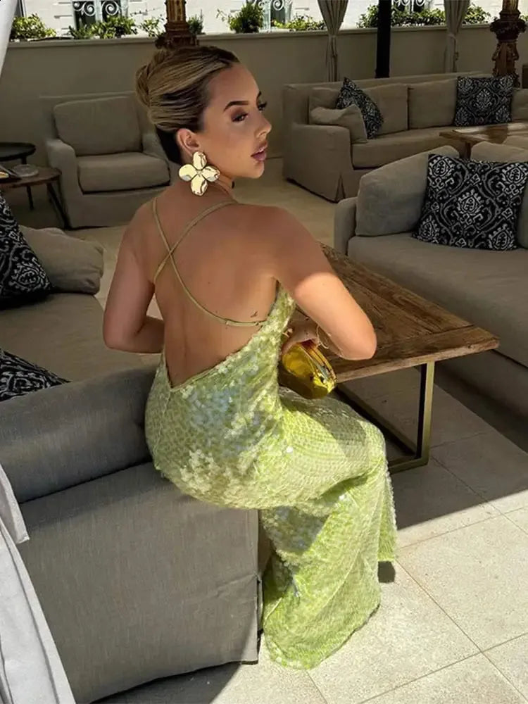 Charming Mermaid Spaghetti Straps Sequin Long Prom Dress