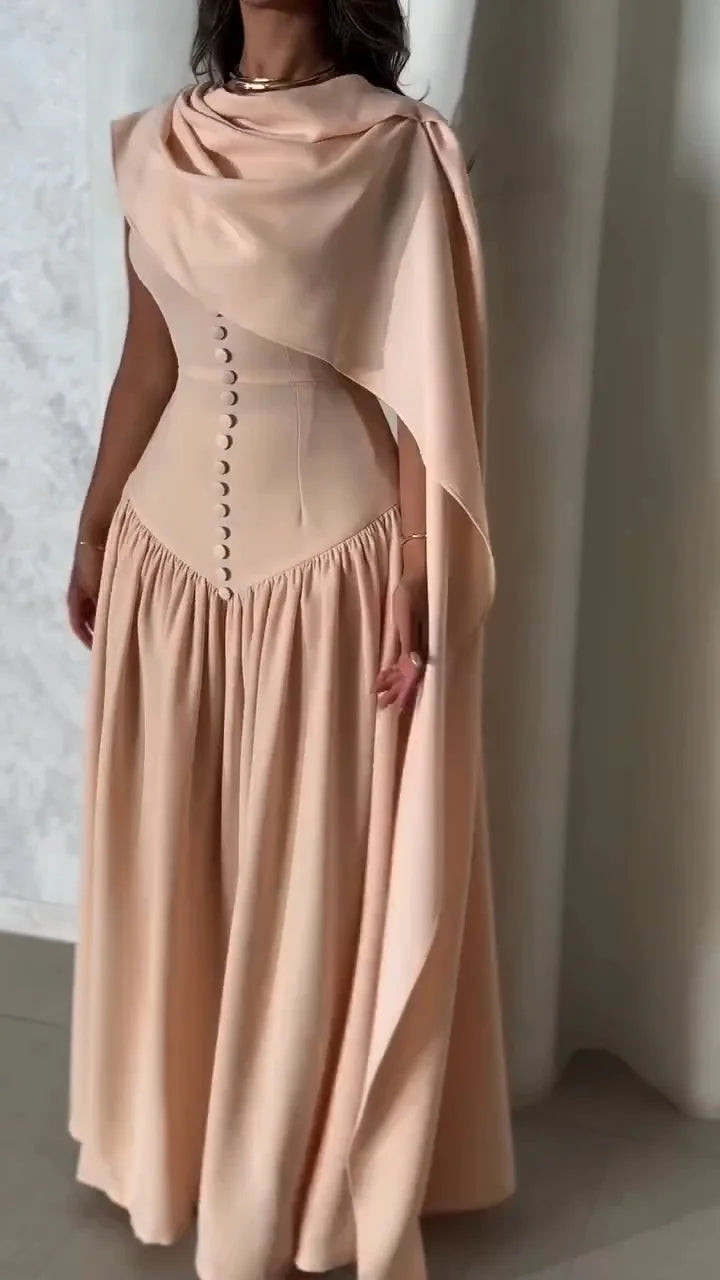 Ladies Round Neck Buckle Patchwork Shawl Elegant Temperament Dinner Dress