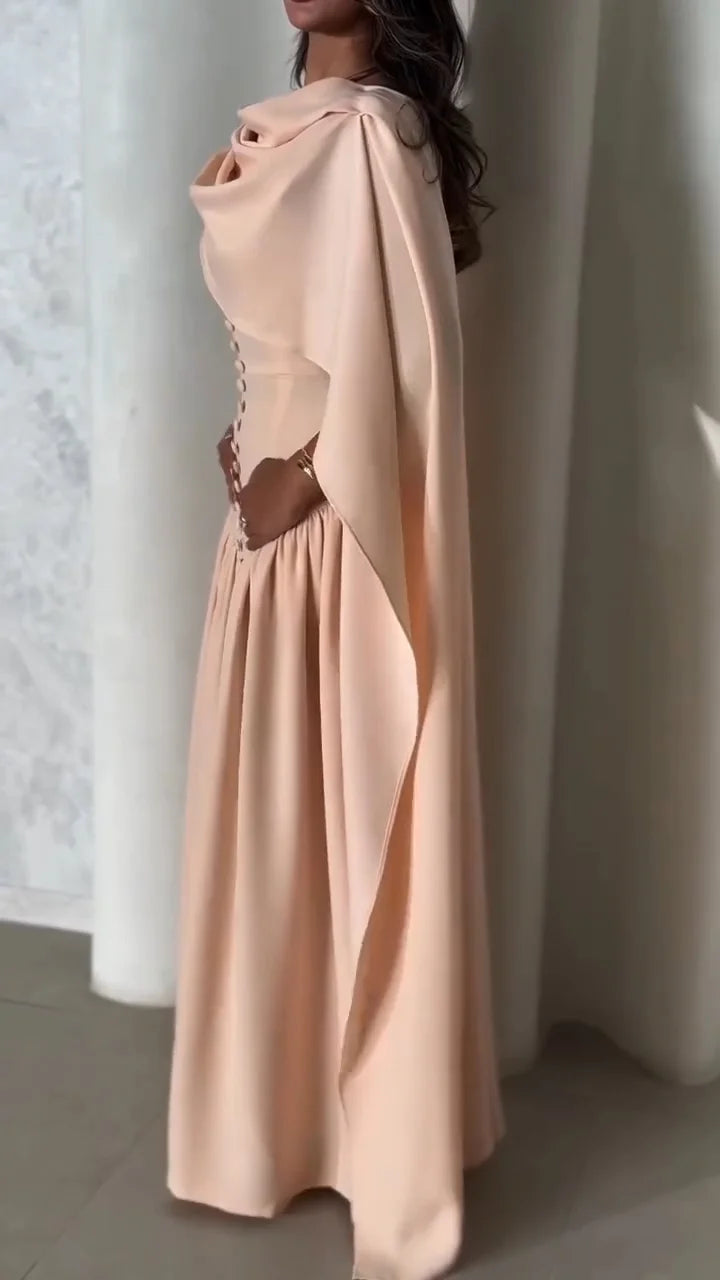 Ladies Round Neck Buckle Patchwork Shawl Elegant Temperament Dinner Dress