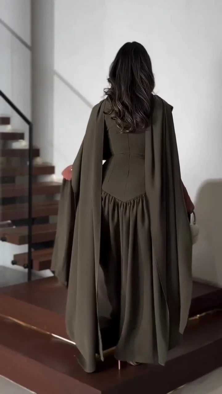 Ladies Round Neck Buckle Patchwork Shawl Elegant Temperament Dinner Dress