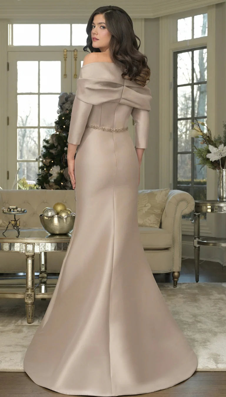 Elegant Beaded Long Fitted Floral Applique Formal Dress