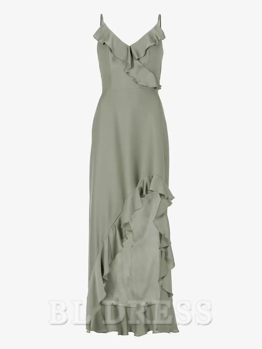 Mermaid Spaghetti Straps V-Neck Floor-Length Zipper Satin formal dresses Bridesmaid Dresses evening gown Prom Dress