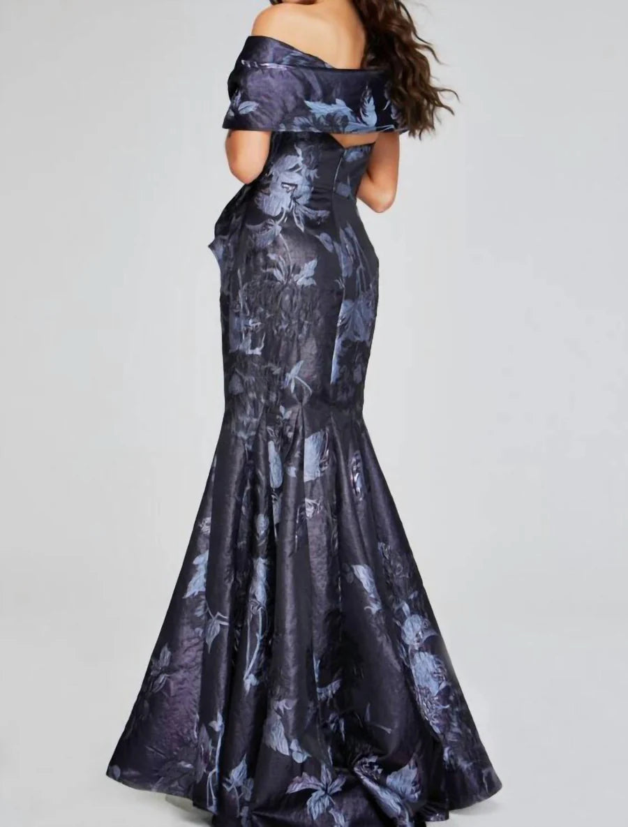 Elegant Floral Gown With Asymmetrical Detailing