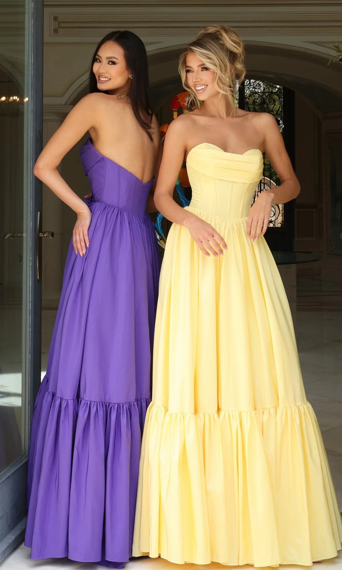 Strapless Long Ruffled Ruched Prom Dress
