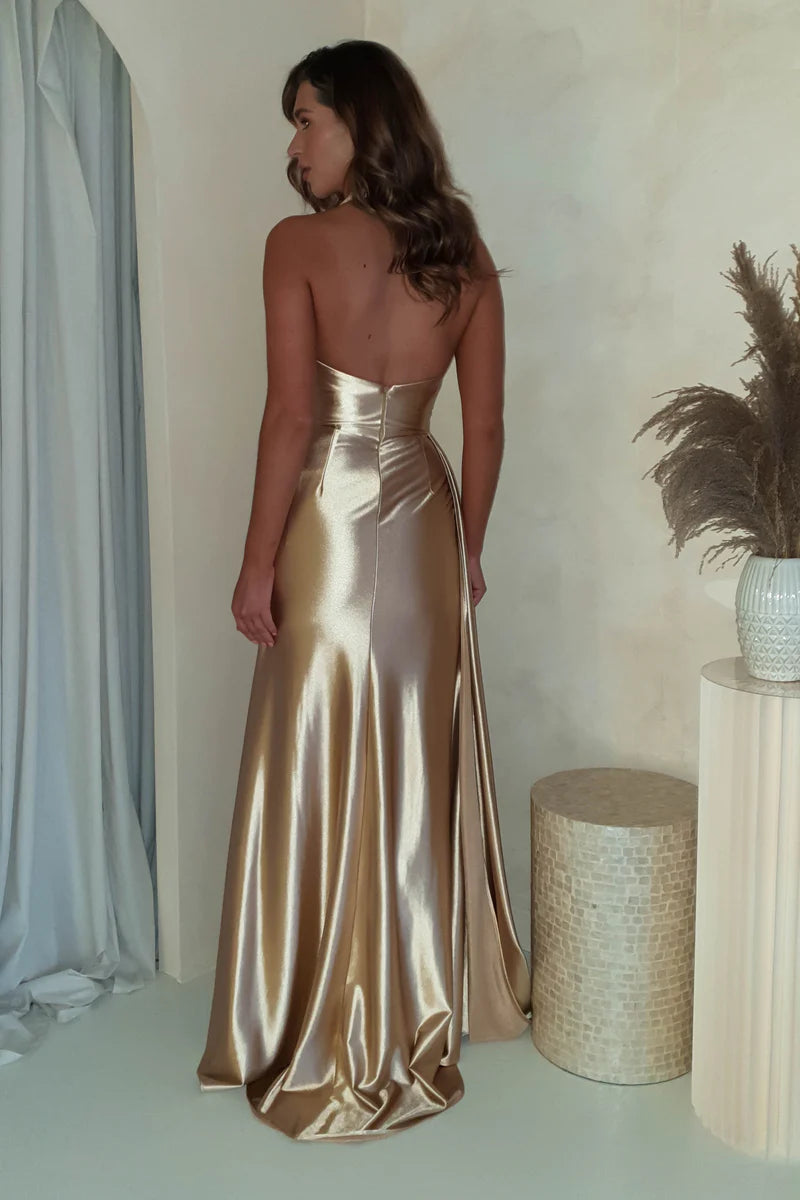 Sexy Ruched V Neck Split Sleeveless Prom Dresses