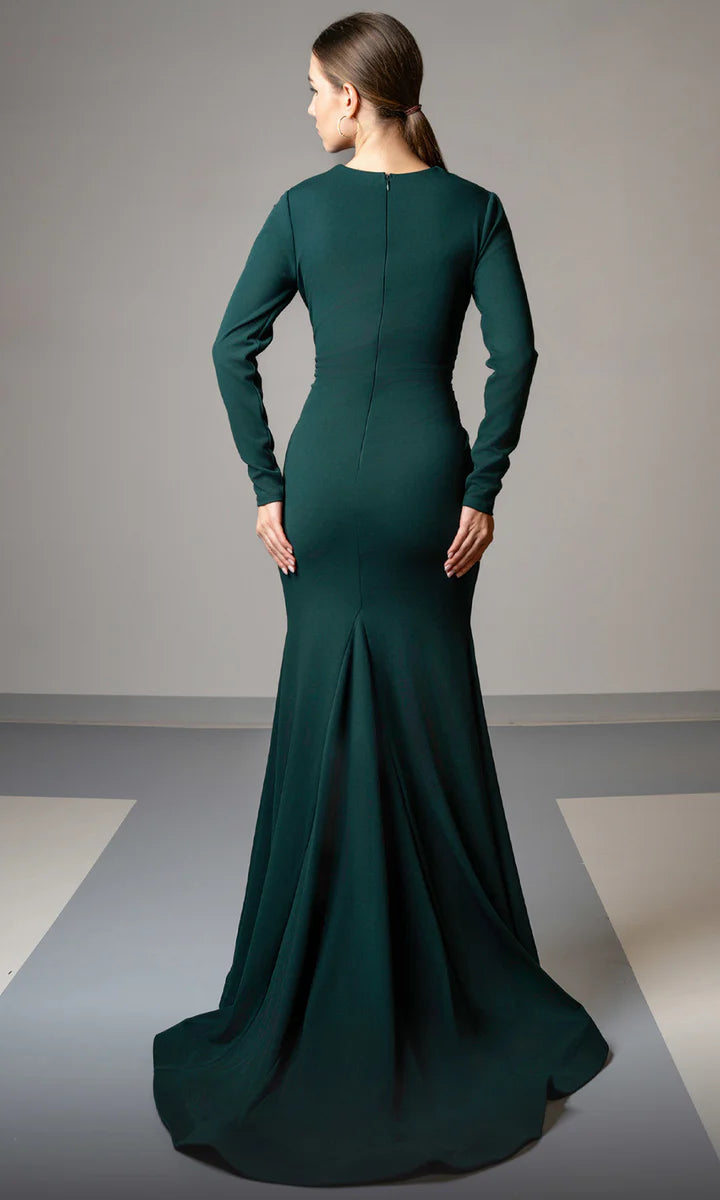 Elegant Draped Long Sleeve Mermaid Sweep Gown
