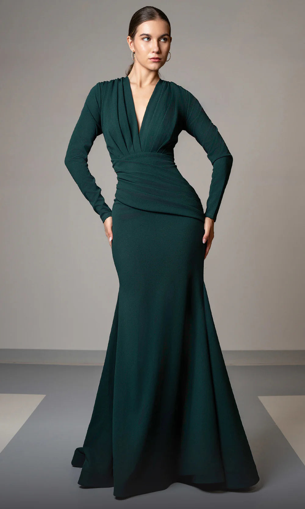 Elegant Draped Long Sleeve Mermaid Sweep Gown