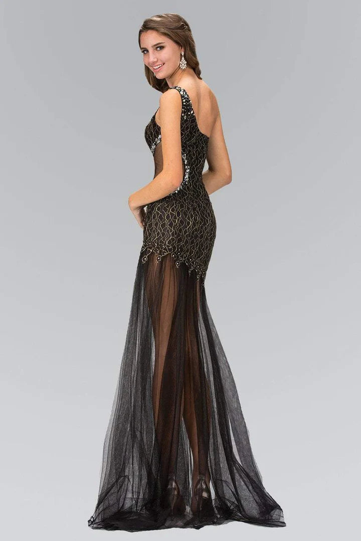 Chic Asymmetrical Sparkle Cutout Tulle Gown