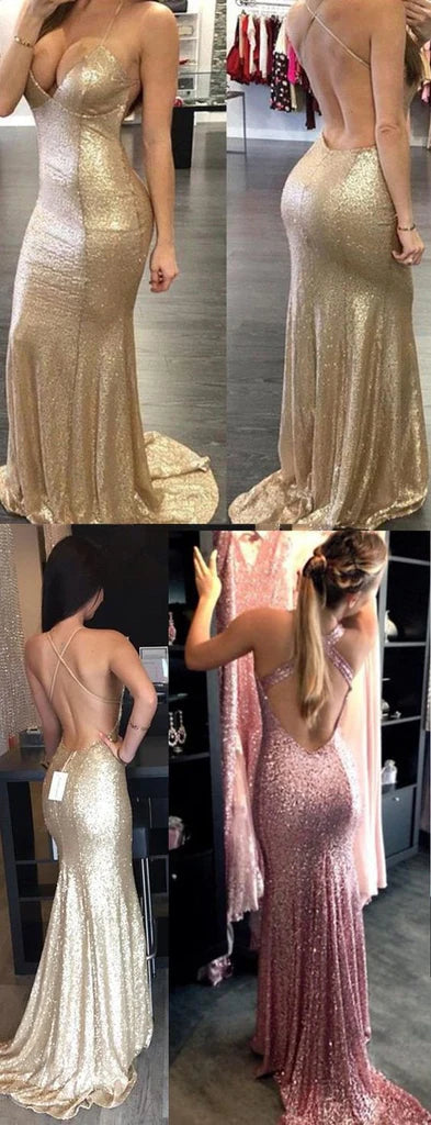 Backless Halter Mermaid Sequin Long Prom Dress