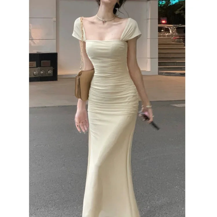 New Women's Ruffled Tail Tea Break French Style Slimming Long Dress Niche Dresses