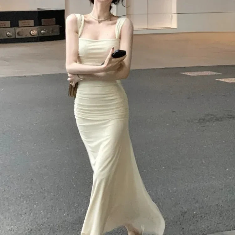 New Women's Ruffled Tail Tea Break French Style Slimming Long Dress Niche Dresses