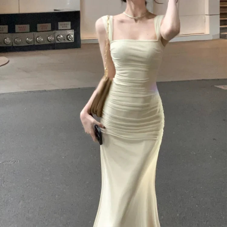 New Women's Ruffled Tail Tea Break French Style Slimming Long Dress Niche Dresses