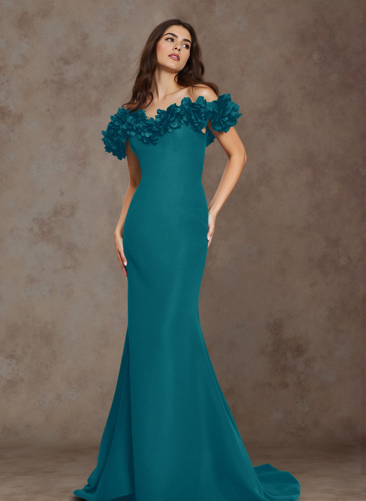 Flattering Flower Off-The-Shoulder Acetate Satin Mother Of The Bride D – BL  Dress