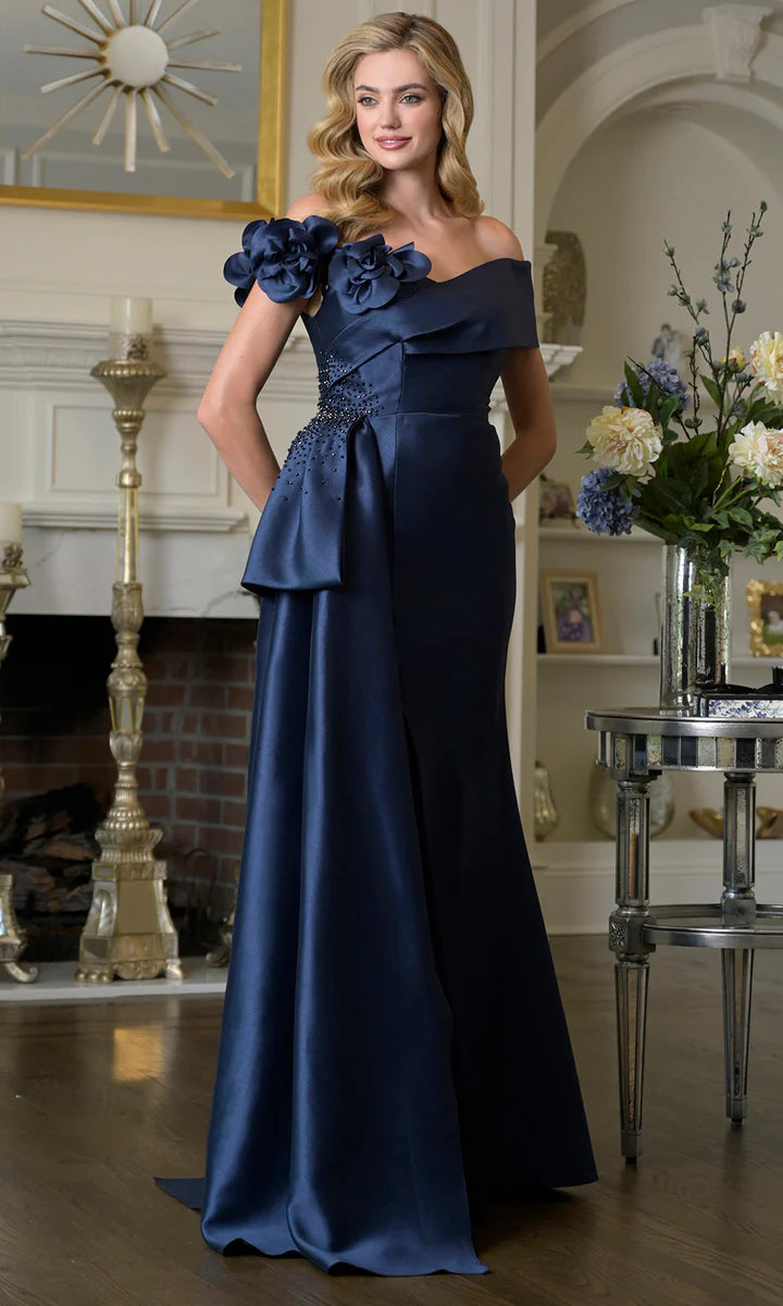 Chic Strapless Shoulder Floral  Floor-Length Mother of the Bride Dress