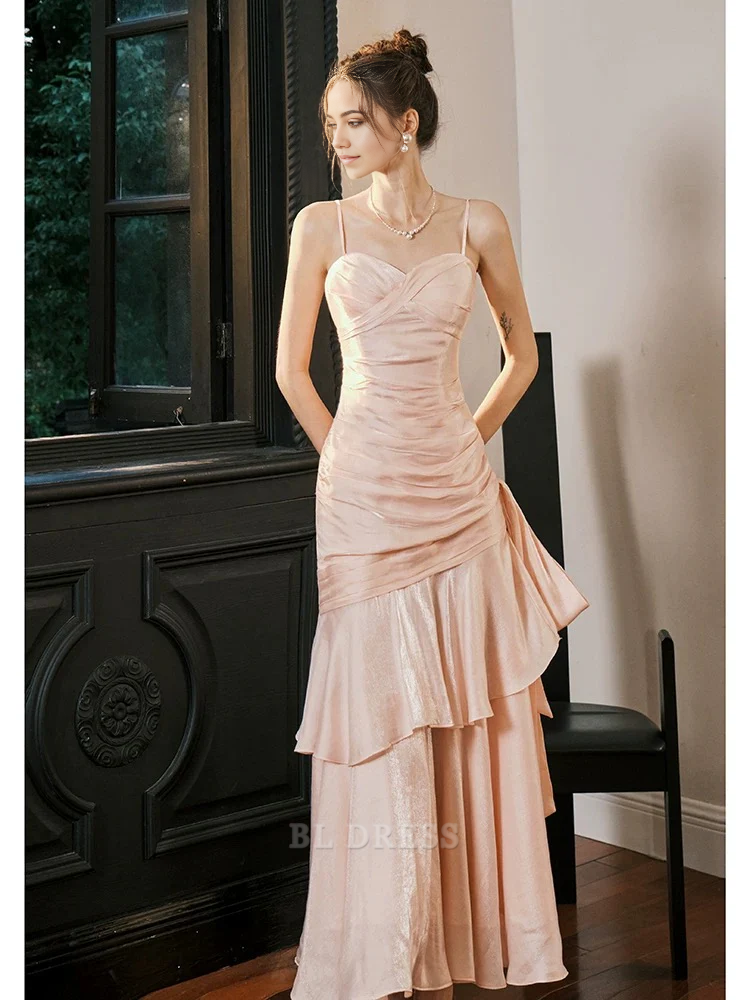 Mermaid Spaghetti Straps Pink Long formal dresses Bridesmaid Dresses evening gown Prom Dress