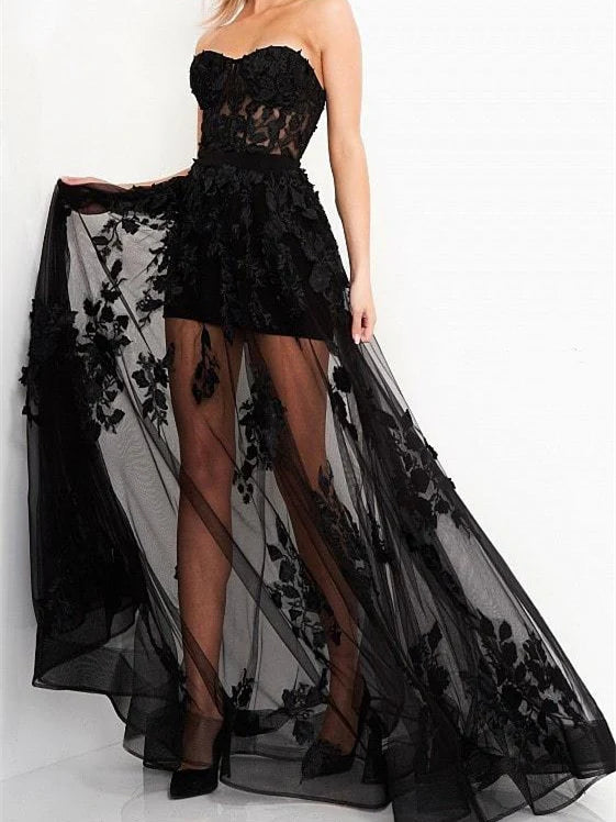A Line Strapless Floor Length Evening Dress