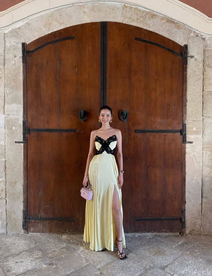 Modest A Line Spaghetti Straps Satin Lace Slit Long Prom Dresses Formal Dress