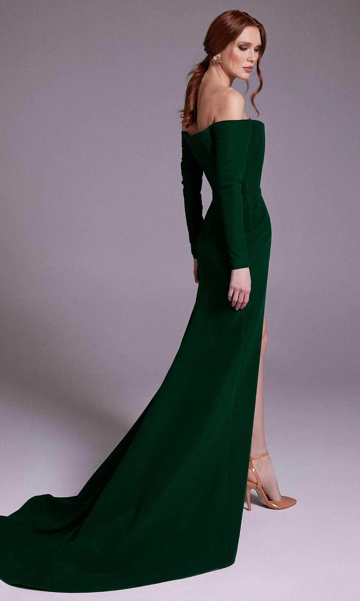 Elegant Off Shoulder Mermaid  Brush Train Crepe Gown