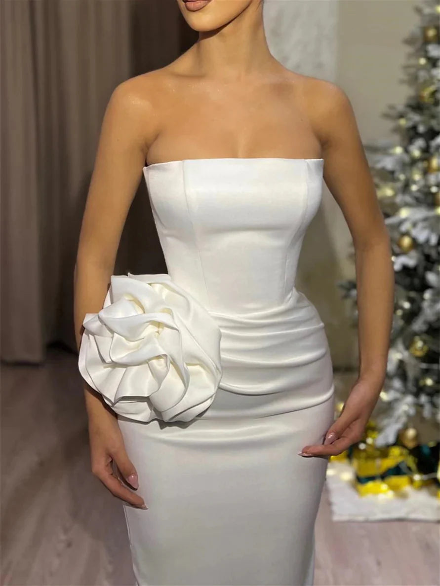 Sheath/Column Strapless Evening Dresses Sleeveless Floor-length Party Dress With Flower