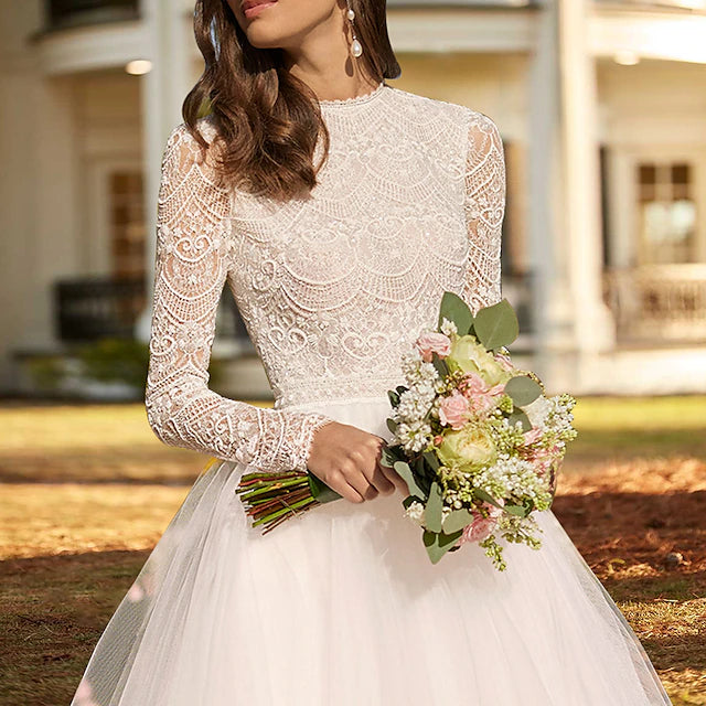 navy blue dress for baby girl Sexy Two Pieces A-Line Long Sleeves Ankle Length Lace Wedding Dresses Online