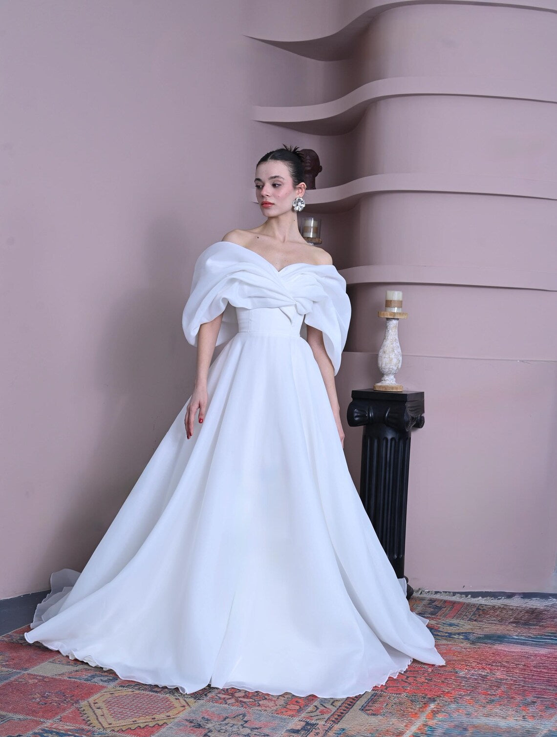 Elegant Off the Shoulder Ruched Wedding Dress – BL Dress