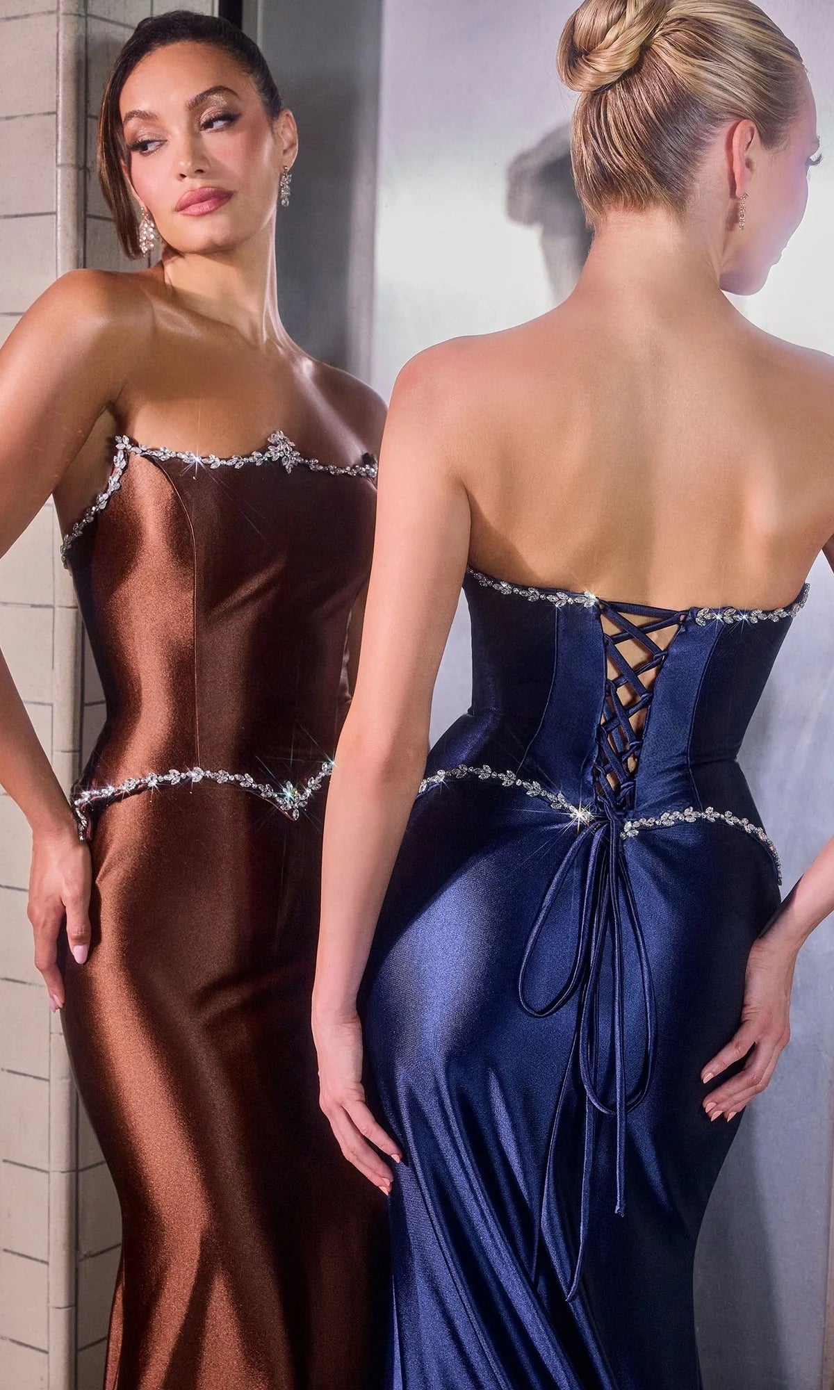 Luxurious Satin Strapless Crystal-Accent Mermaid Formal Gown