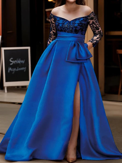 A Line Off The Shoulder 3/4 Sleeves Floor Length Mother Of The Bride Dresses