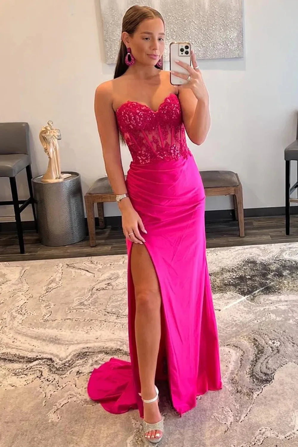 Sparkly Corset Long Prom Dress with Slit