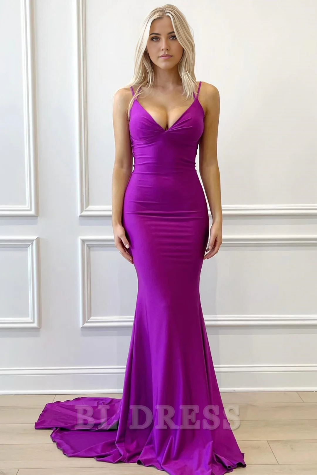 Mermaid V-Neck Lace-Up Purple Long formal dresses Bridesmaid Dresses evening gown Prom Dress