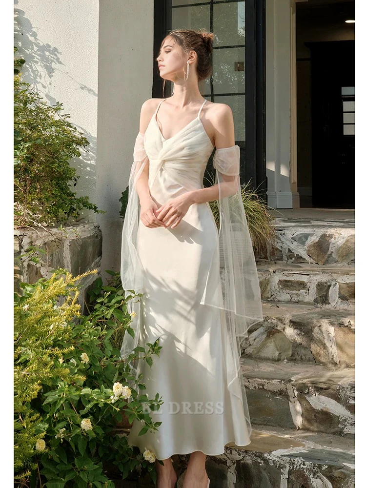 Mermaid Spaghetti Straps White Long formal dresses Bridesmaid Dresses evening gown Prom Dress